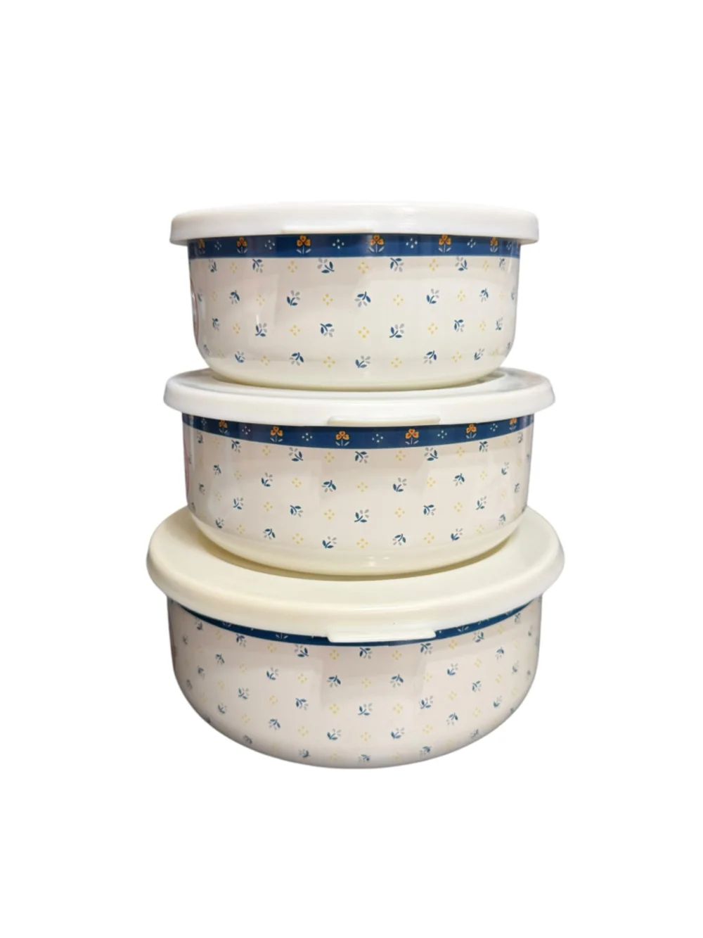 Vintage Metal Nesting Bowls w Lids Chicken Hen Country Kitchen Set of 3